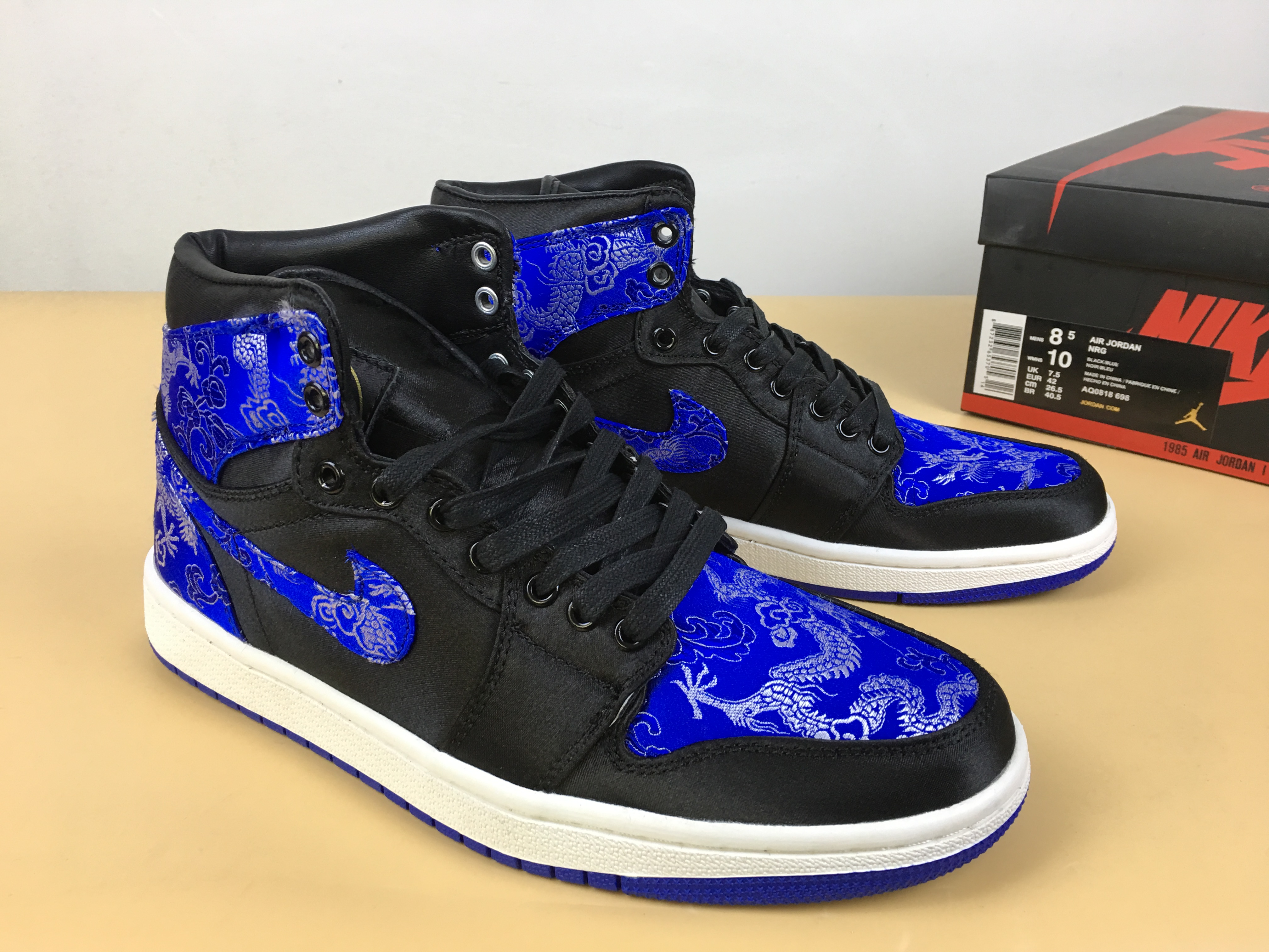 Men Air Jordan 1 Retro Embroidery China Dragon Blue Black Shoes